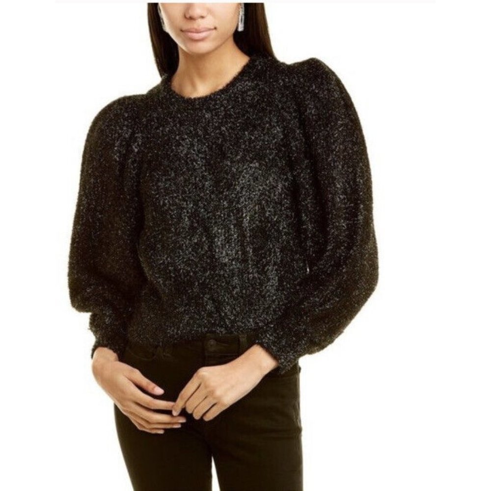 Ronny Kobo Woman’s Carina Black Puffy Shoulder Sweater Metallic‎ Long Sleeves  S